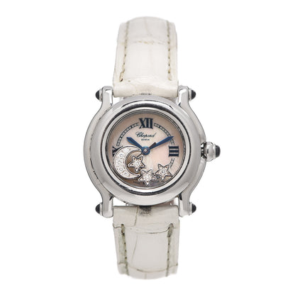 Chopard Stainless Steel Alligator Diamond Mother of Pearl 26mm Happy Sport Moon Star Quartz Watch 1 of 11