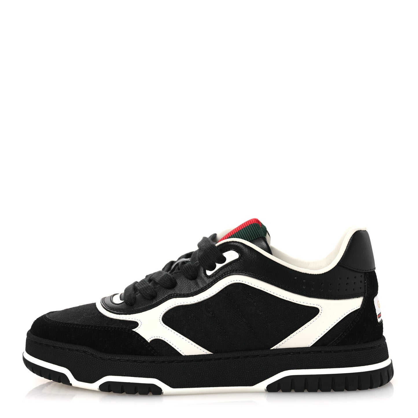 Calfskin Suede GG Monogram Re-Web Womens Sneakers 38 White Black