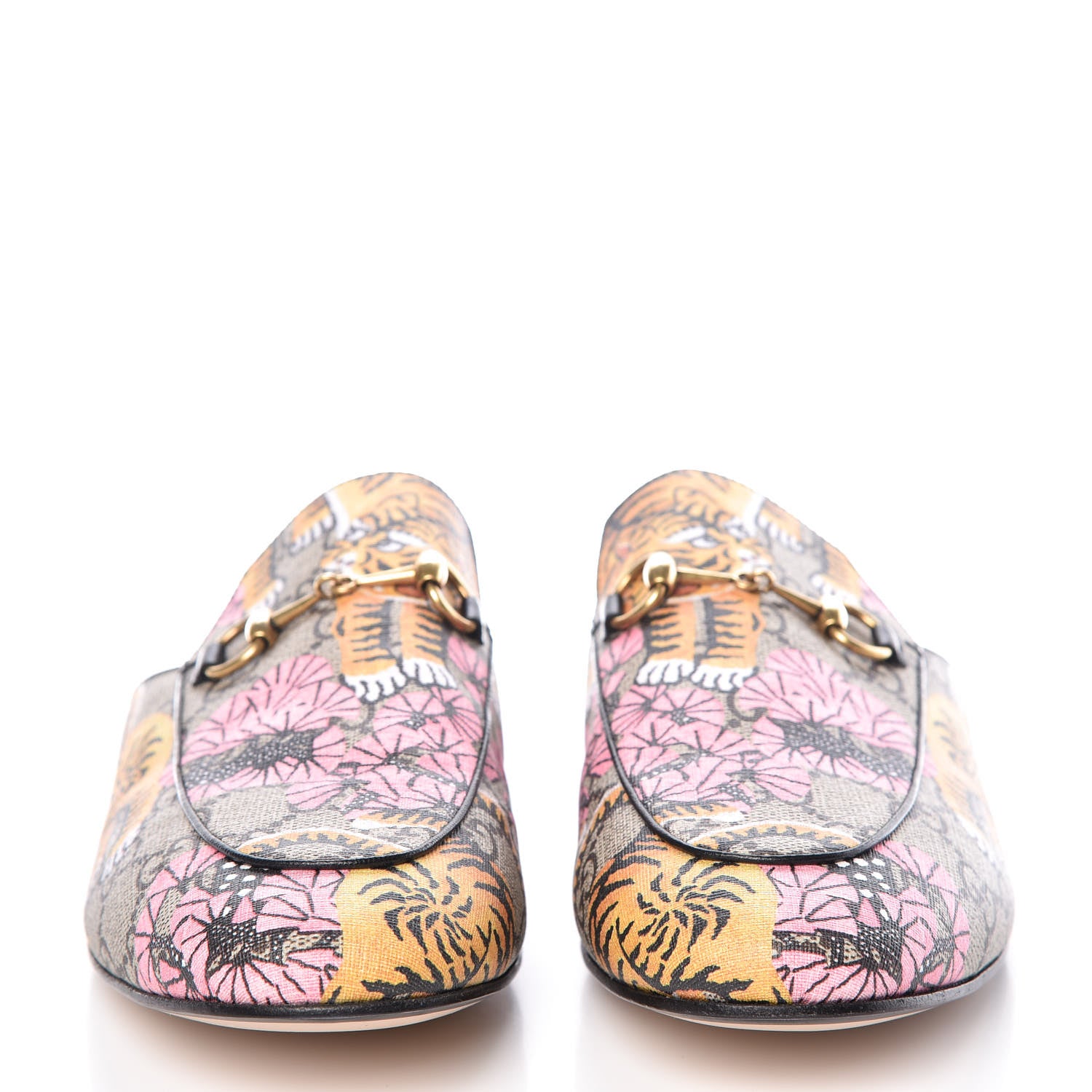 Gucci GG Supreme Monogram Bengal Womens Princetown Slippers 40.5 Beige Crop Pink 2 of 8
