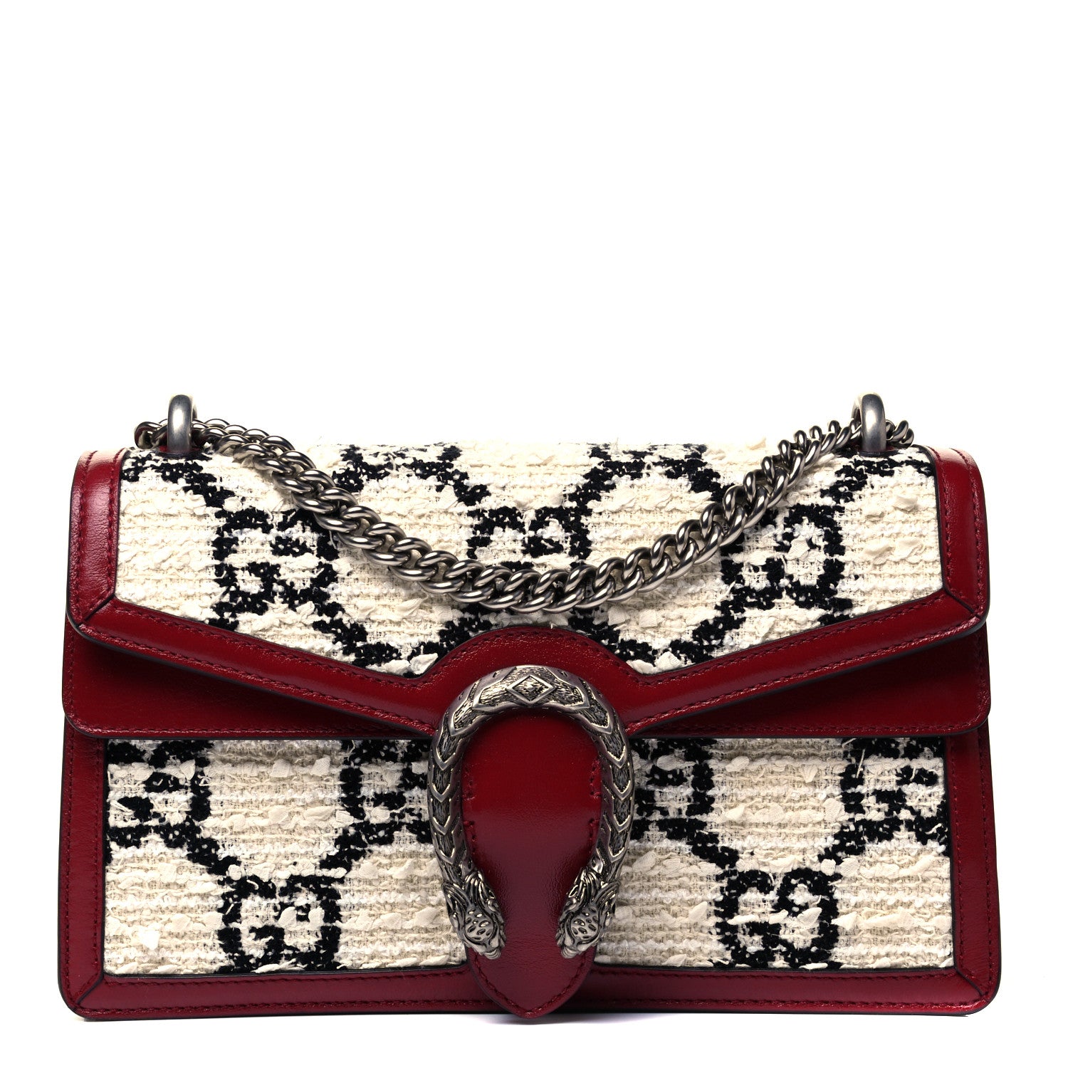 Gucci Tweed GG Monogram Small Dionysus Shoulder Bag White Black Romantic Cherry 1 of 8