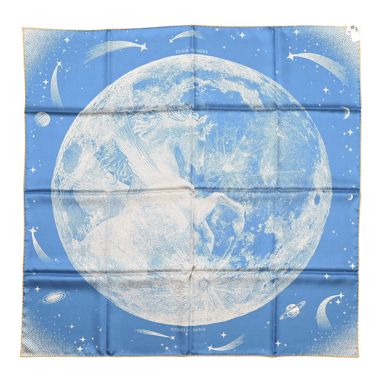 Hermes Silk Clair De Lune Double Face Scarf 90 Black Jaune D'Or Bleu 2 of 10