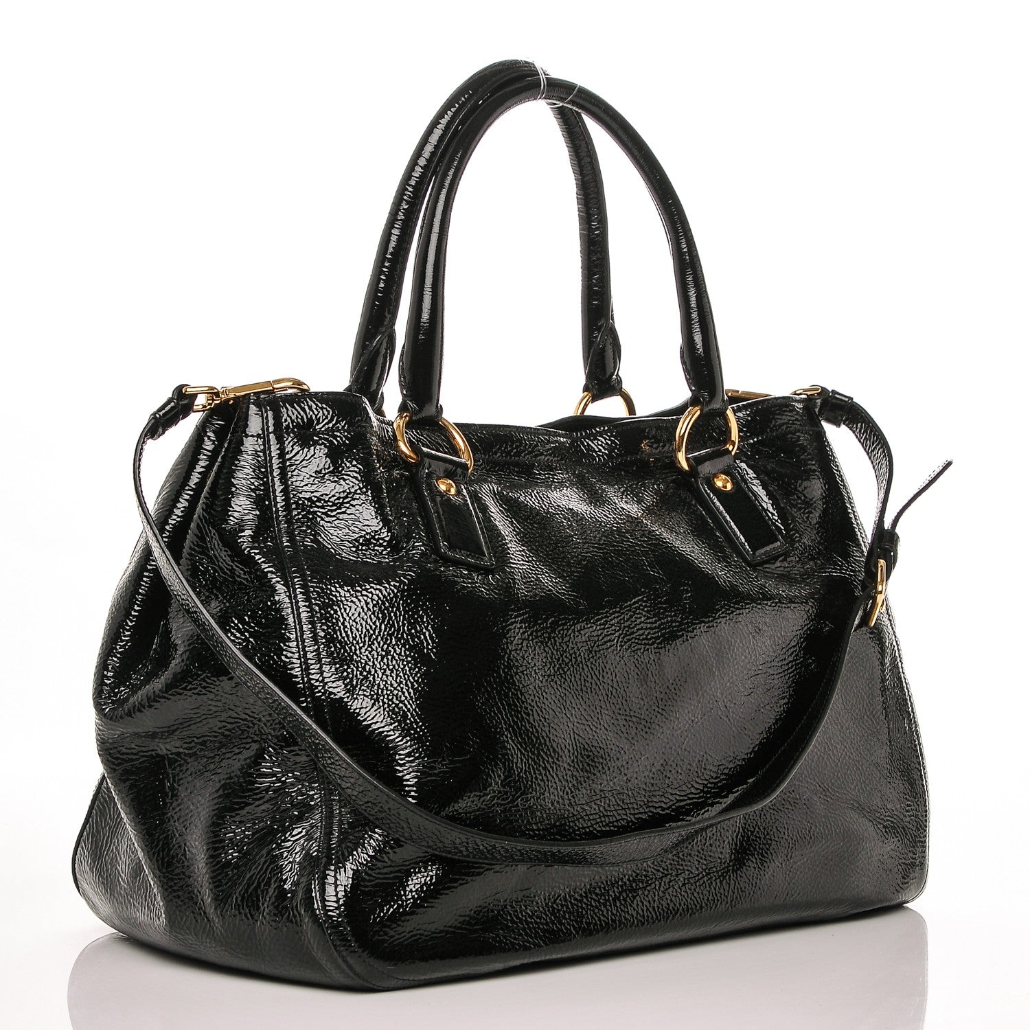 Prada Vernice Naplak Zipper Bowler Tote Black 3 of 5