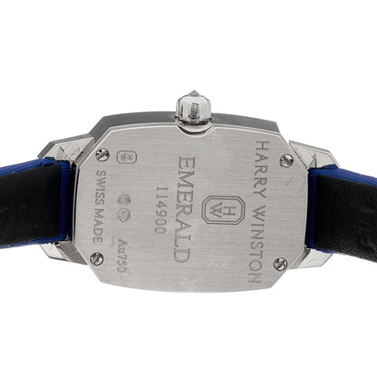 Harry Winston 18K White Gold Satin Diamond Bezel 17mm Emerald Quartz Watch Blue 4 of 4