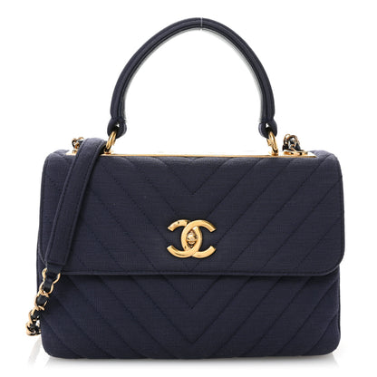 Chanel Jersey Chevron Quilted Small Trendy CC Dual Handle Flap Bag Navy Blue 1 of 13