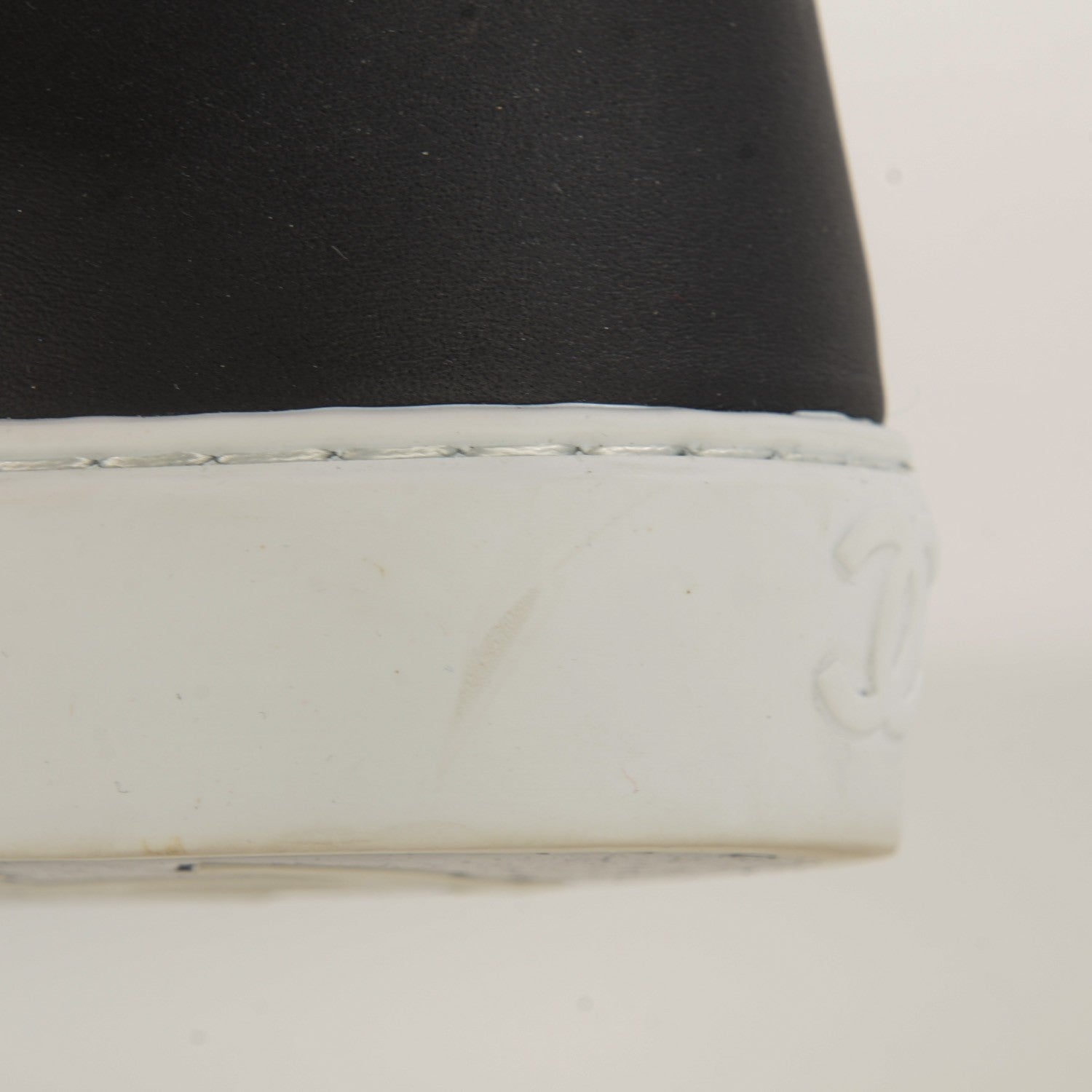 Chanel Leather Slip On Sneakers 37.5 White Black 8 of 13