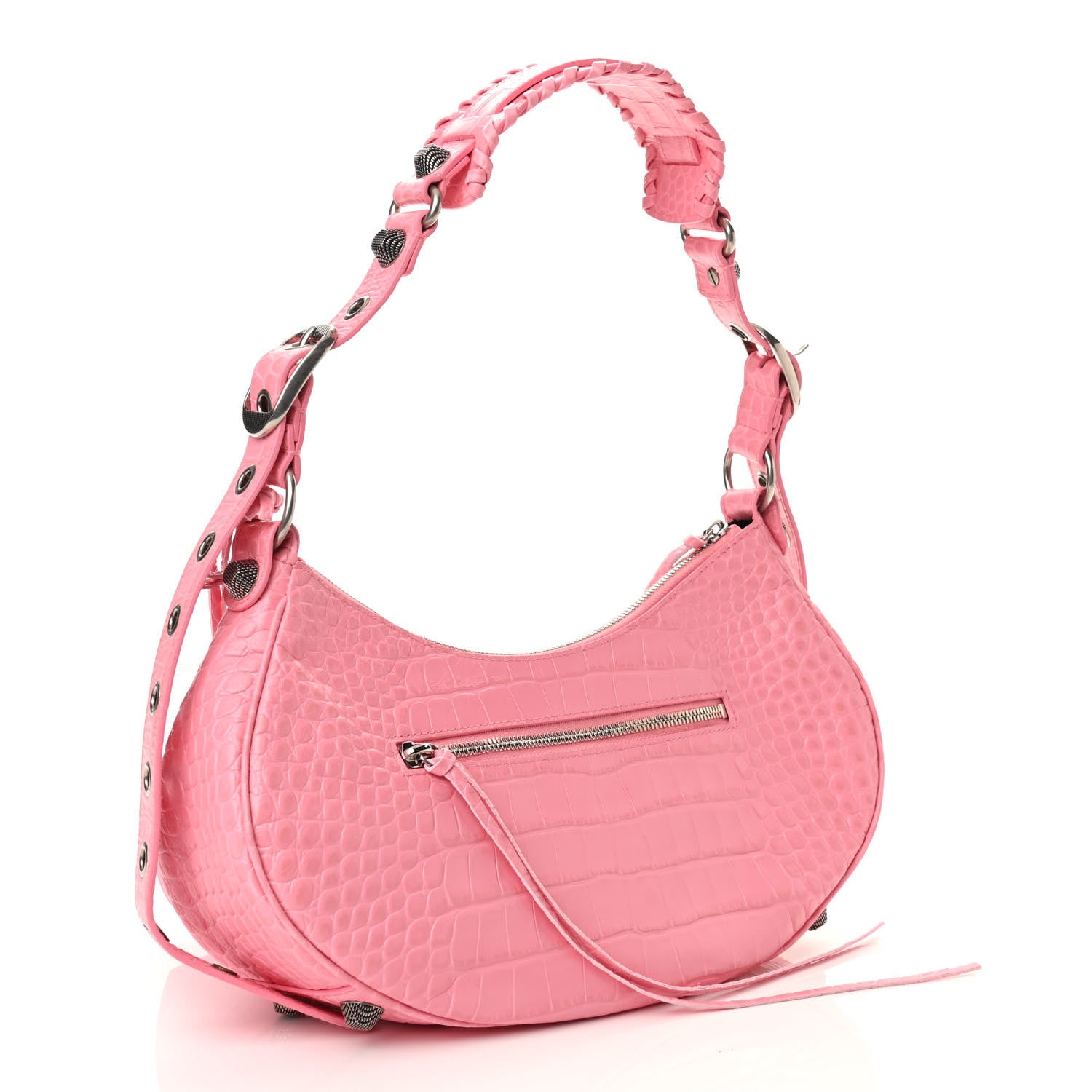 Balenciaga Extra Supple Calfskin Crocodile Embossed Small Le Cagole Shoulder Bag Sweet Pink 3 of 11