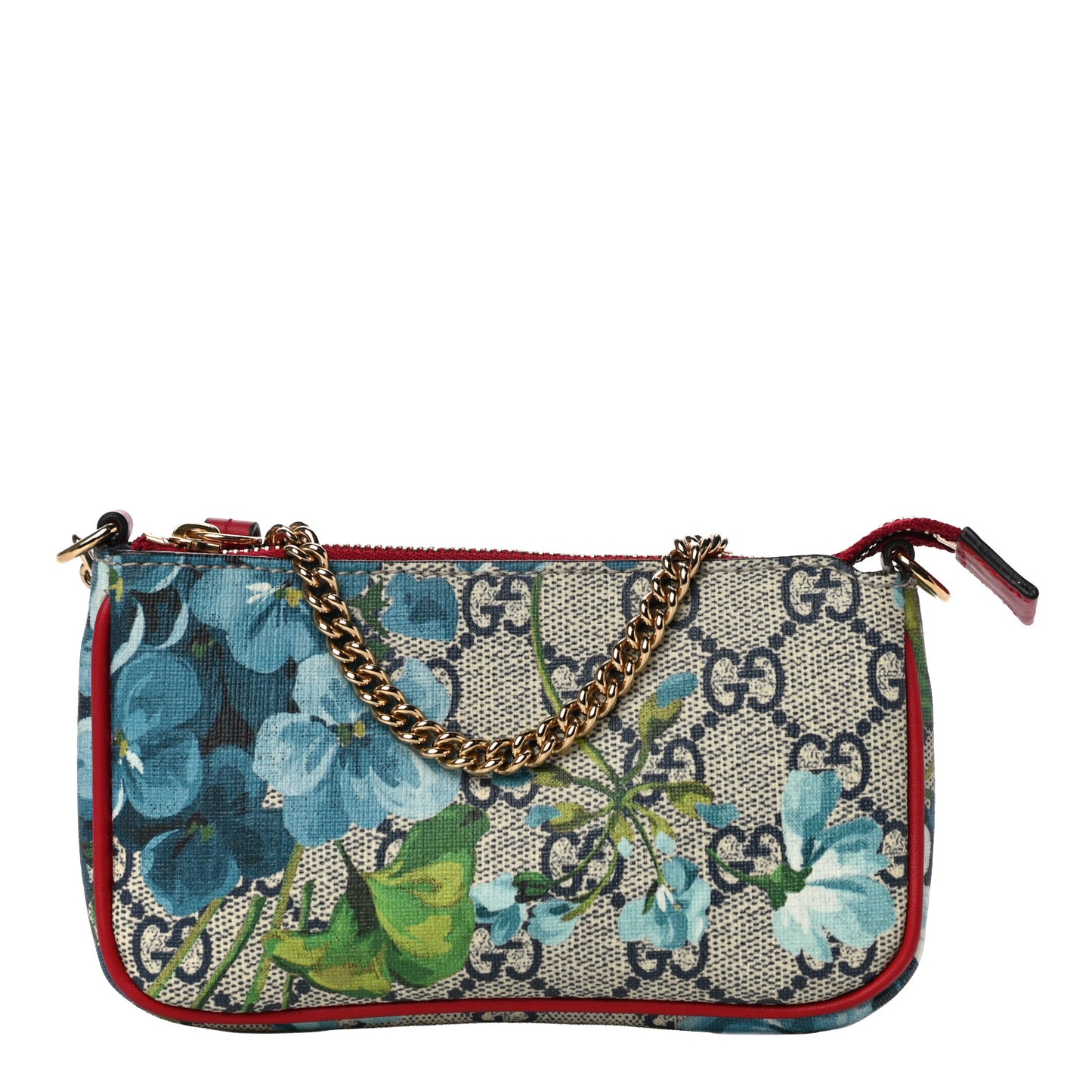 GG Supreme Monogram Blooms Mini Chain Bag Beige Blue Navy Hibiscus Red