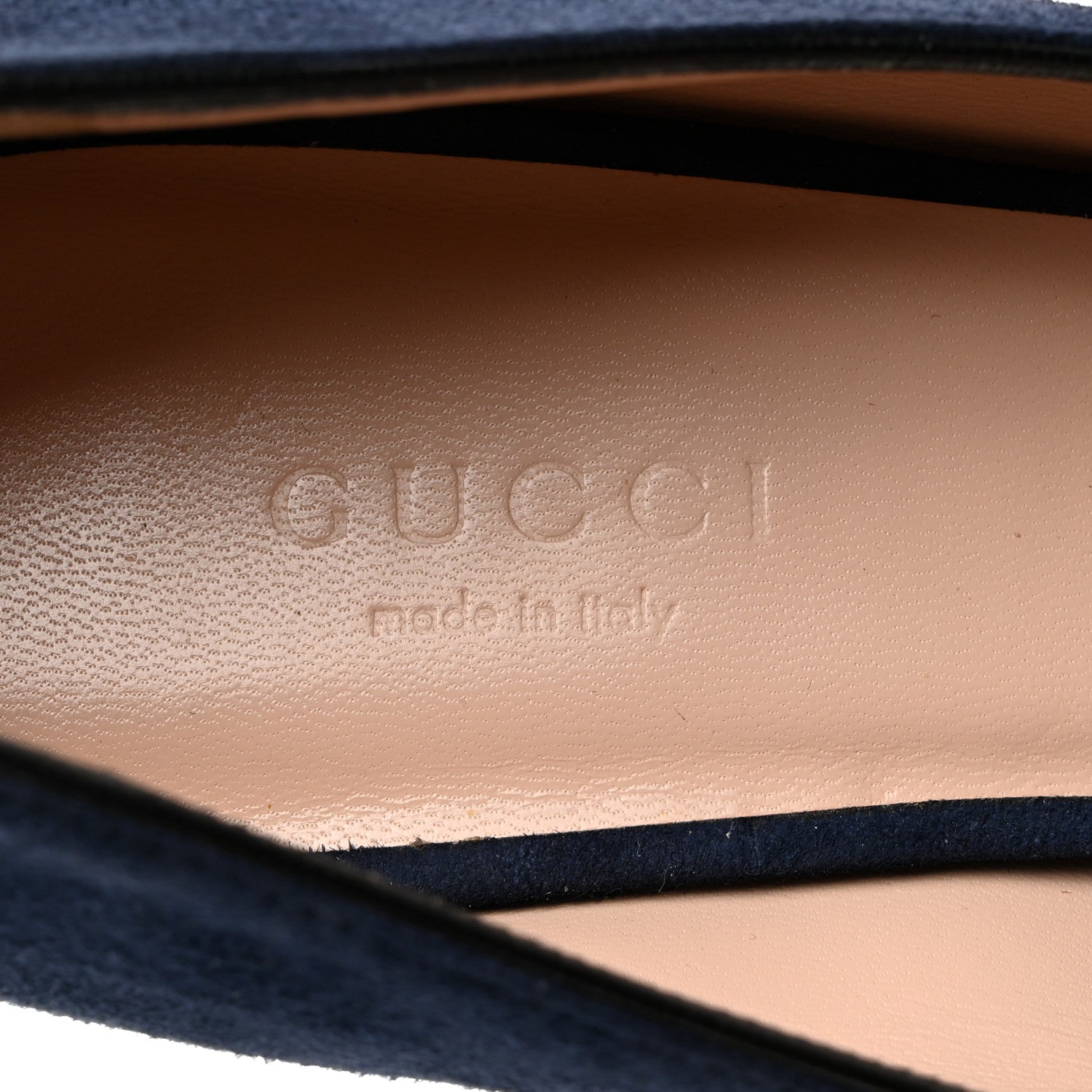 Gucci Kid Scamosciato GG Marmont Fringe 50mm Loafer Pumps 36 Blue Ink 6 of 9