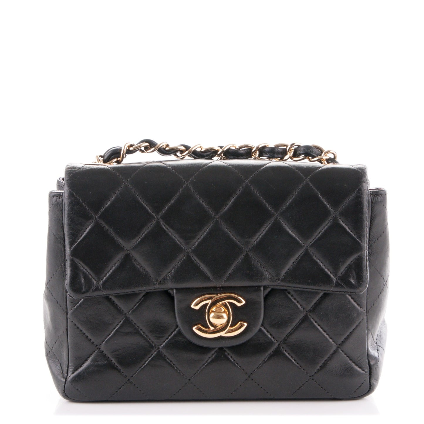 Lambskin Quilted Mini Square Flap Black