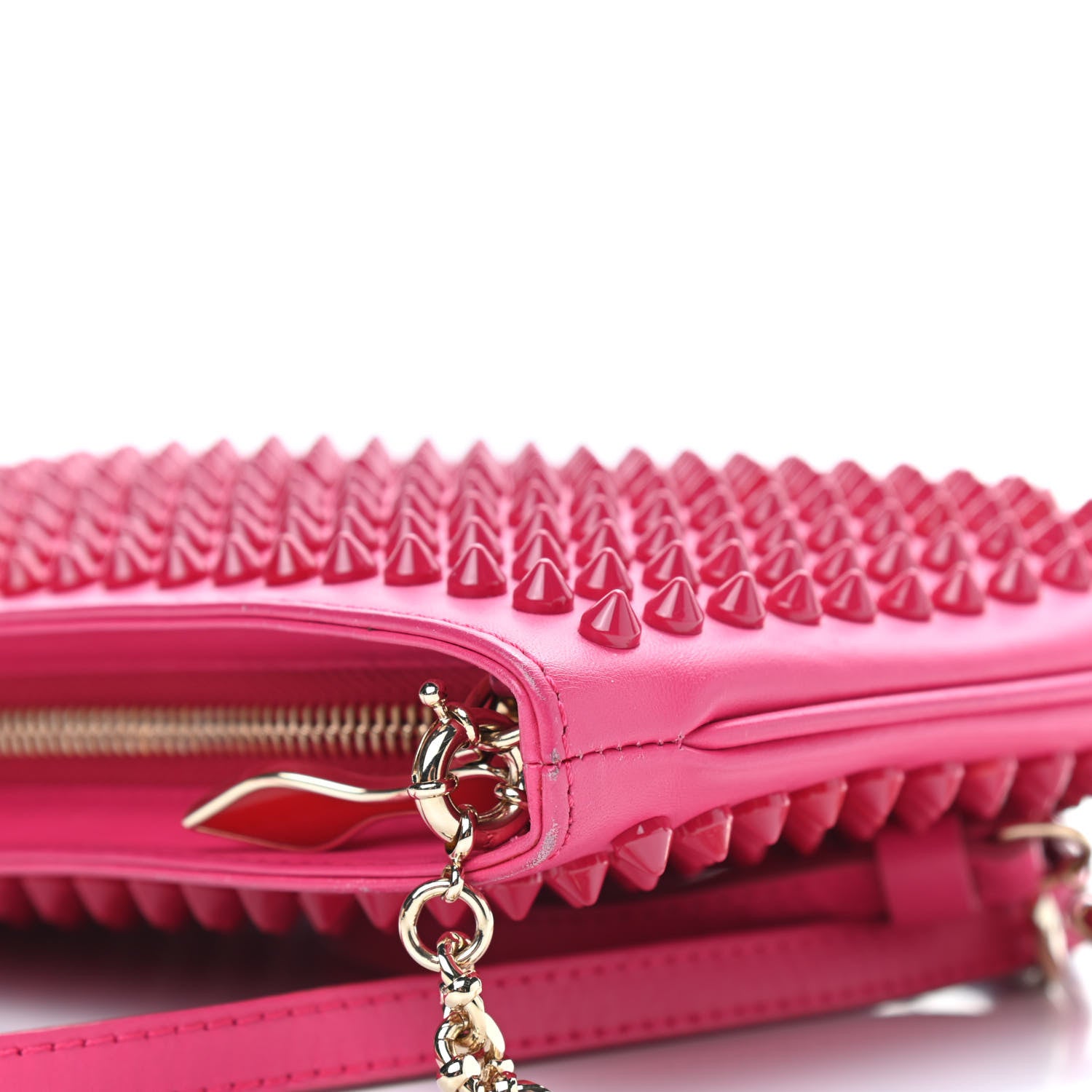 Christian Louboutin Calfskin Spikes Loubiposh Chain Clutch Fuchsia 11 of 11