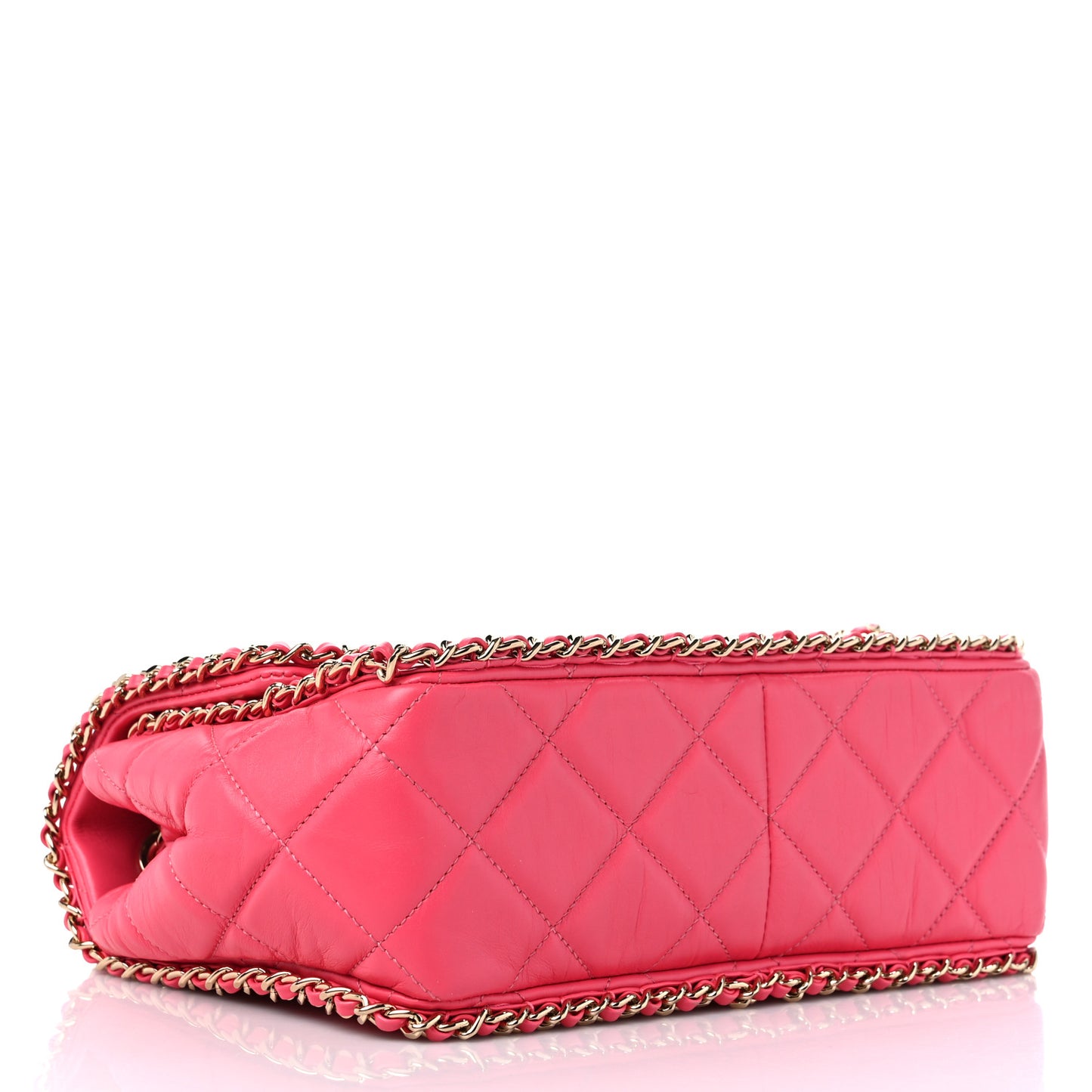 Crumpled Calfskin Medium Chain All Over Flap Pink