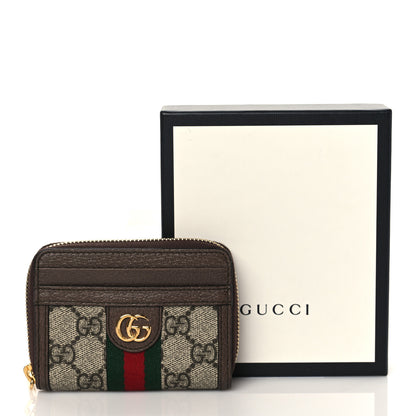Gucci GG Supreme Monogram Textured Dollar Calfskin Web Ophidia Zip Around Card Case Wallet Beige Ebony New Acero 8 of 8