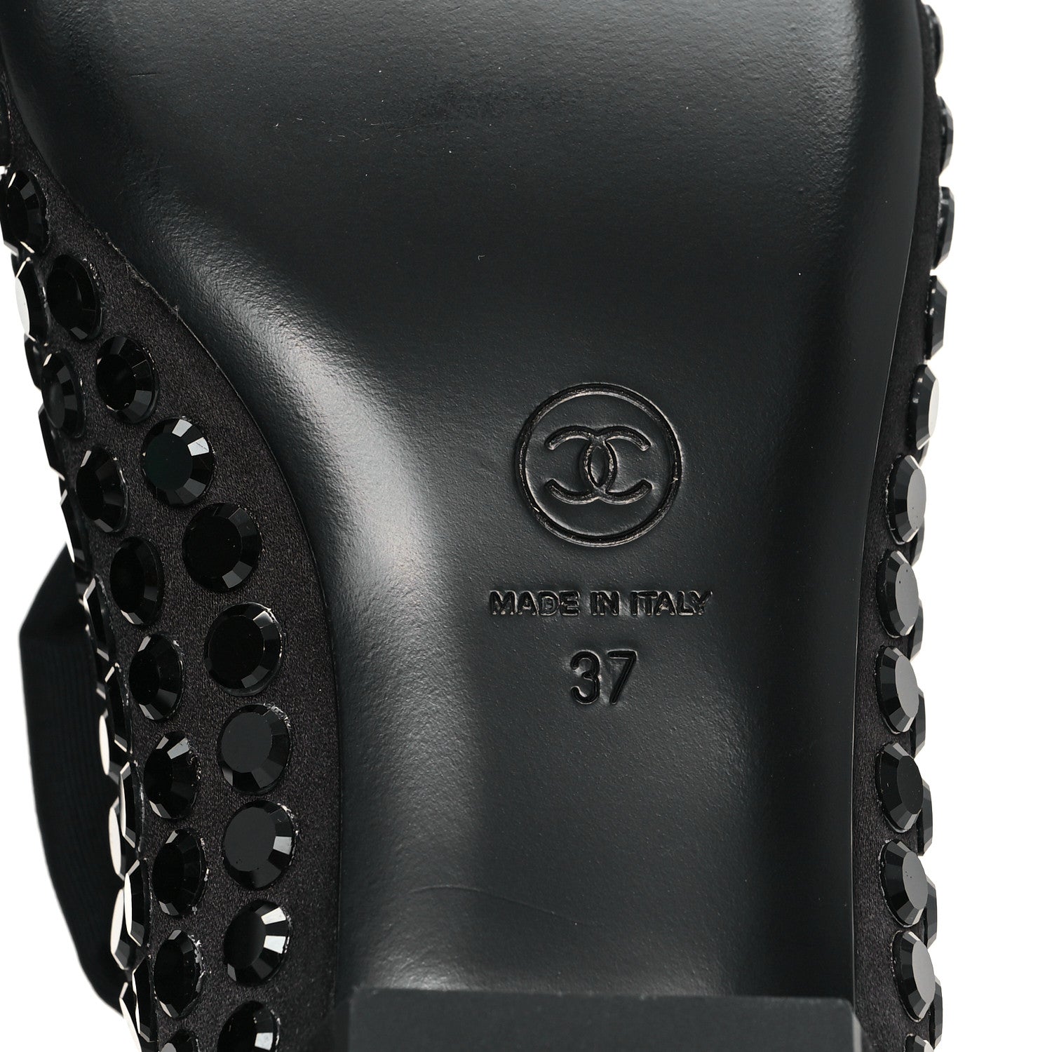 Chanel Satin Strass Bow Mary Jane Flats 37 Black 1650626