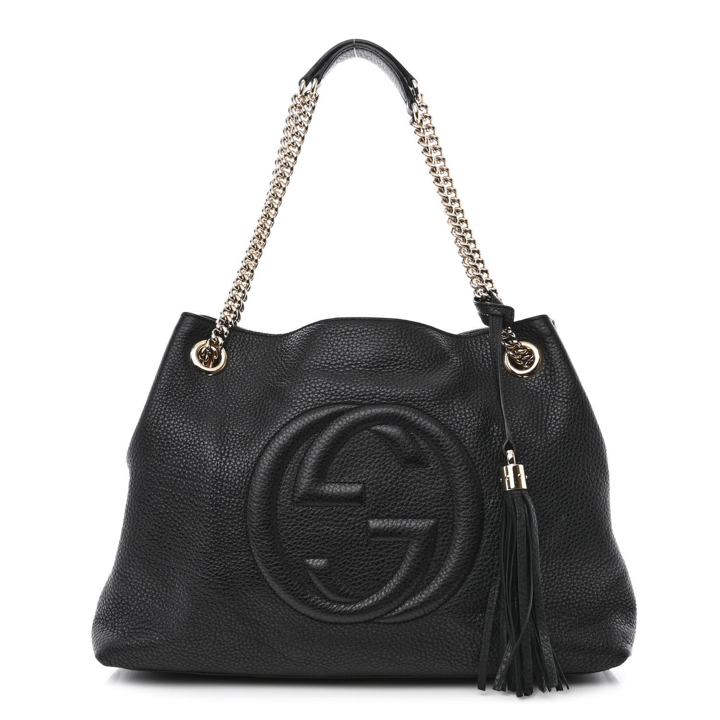 Pebbled Calfskin Medium Soho Chain Shoulder Bag Black