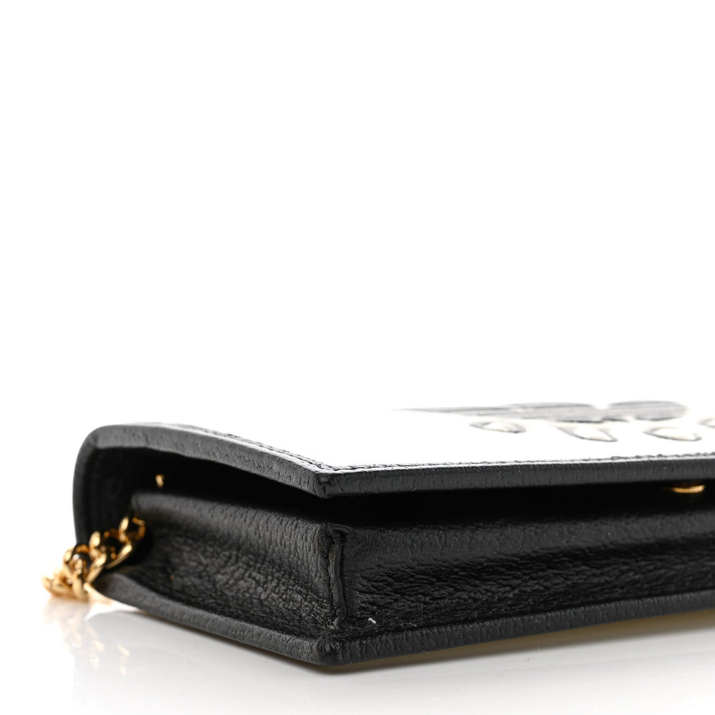 X ADIDAS Textured Dollar Calfskin Trefoil Embossed Wallet On Chain Off White Black