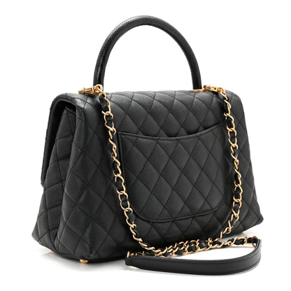 Chanel Caviar Lizard Embossed Quilted Small Coco Handle Flap Black 3 of 10