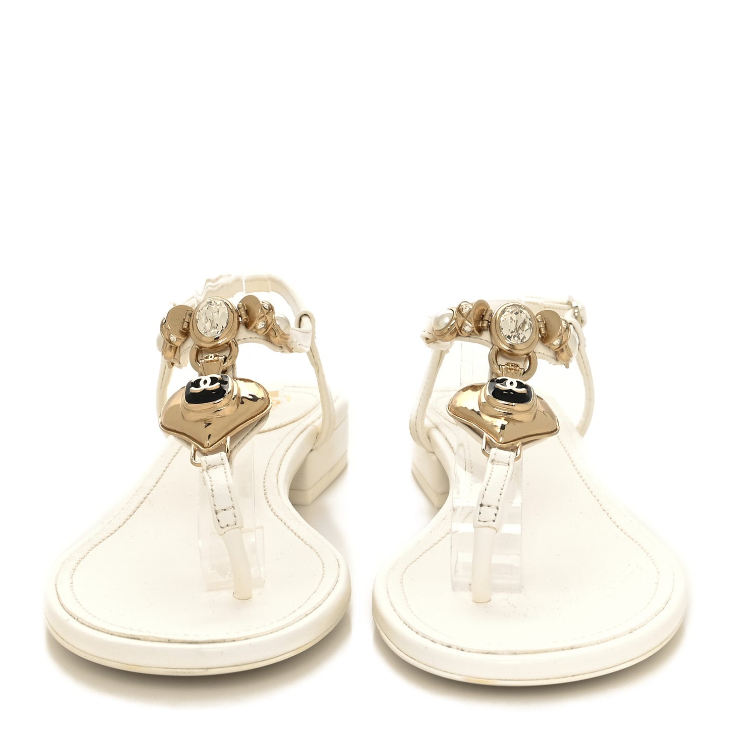 Lambskin Metal Heart Thong Sandals 36 White
