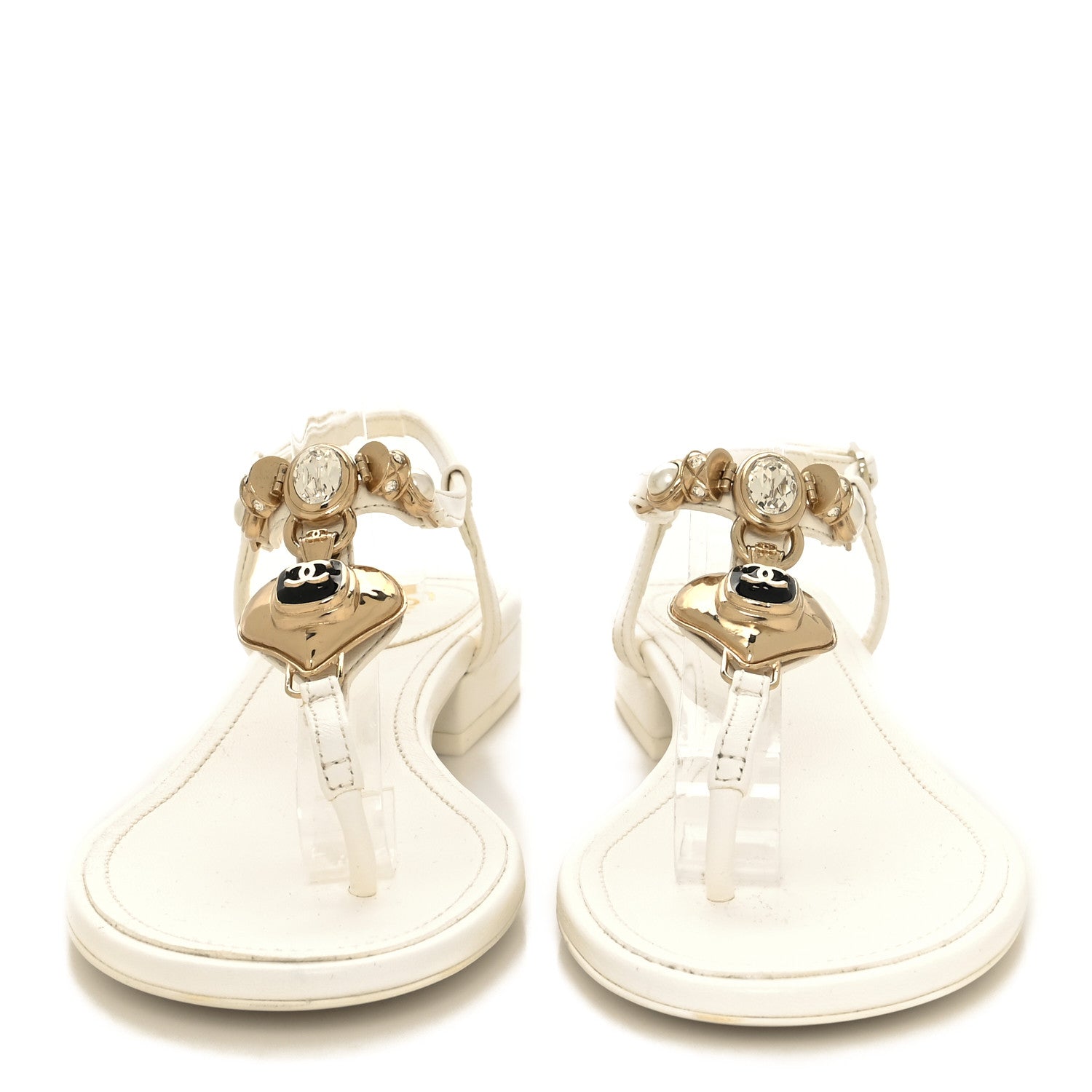 Chanel Lambskin Metal Heart Thong Sandals 36 White 2 of 8
