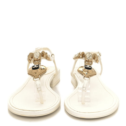 Chanel Lambskin Metal Heart Thong Sandals 36 White 2 of 8