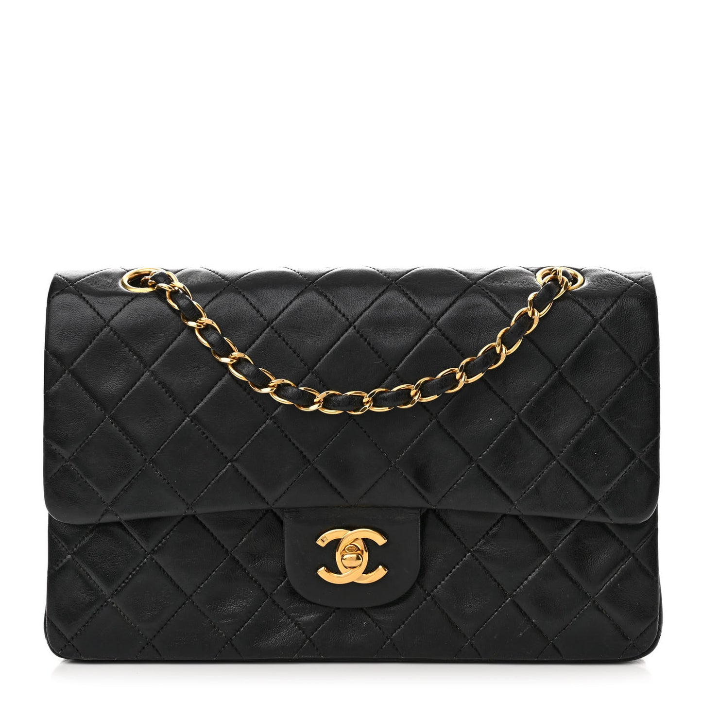 Lambskin Quilted Medium Double Flap Black