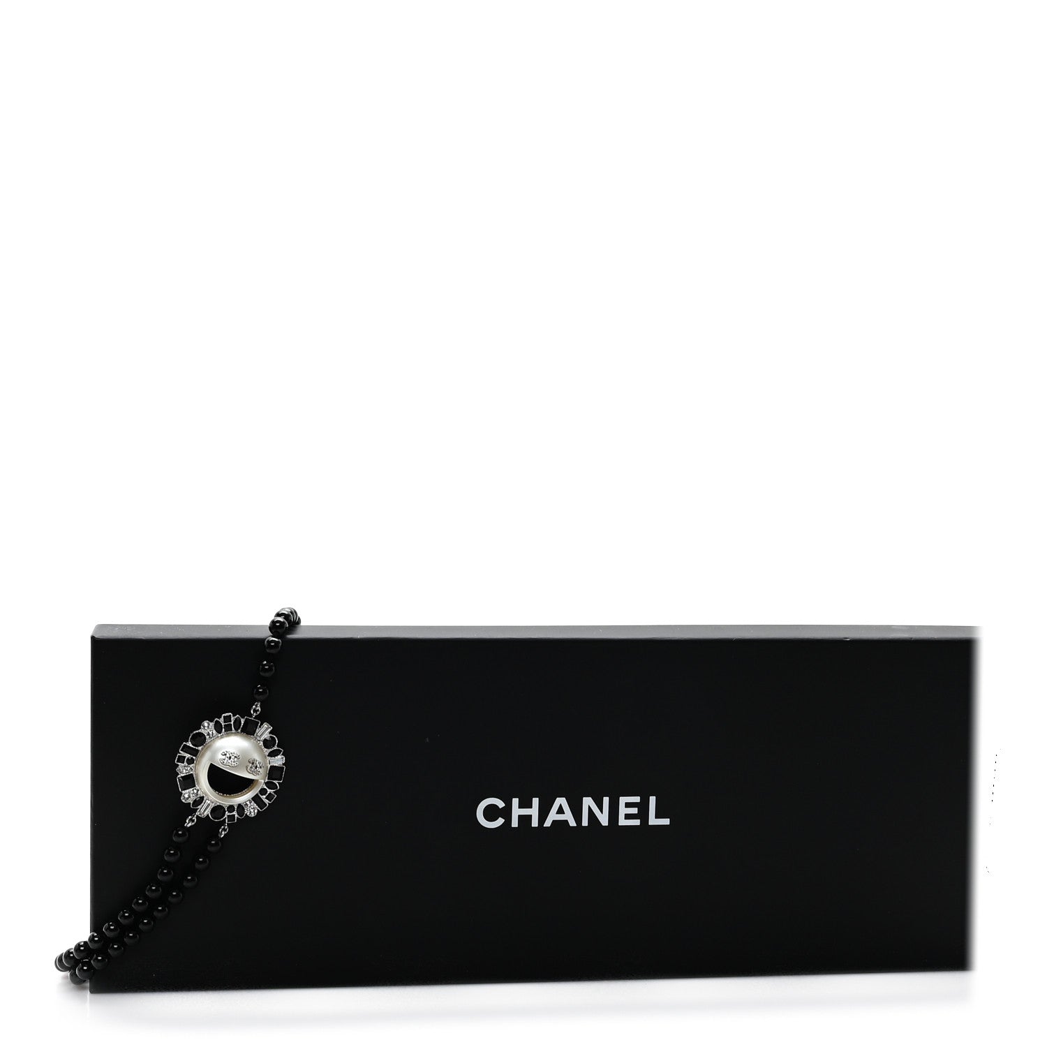 Chanel Bead Crystal Baguette Multi Strand CC Smiley Emoji Necklace Silver Black 7 of 7