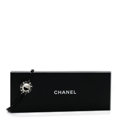 Chanel Bead Crystal Baguette Multi Strand CC Smiley Emoji Necklace Silver Black 7 of 7