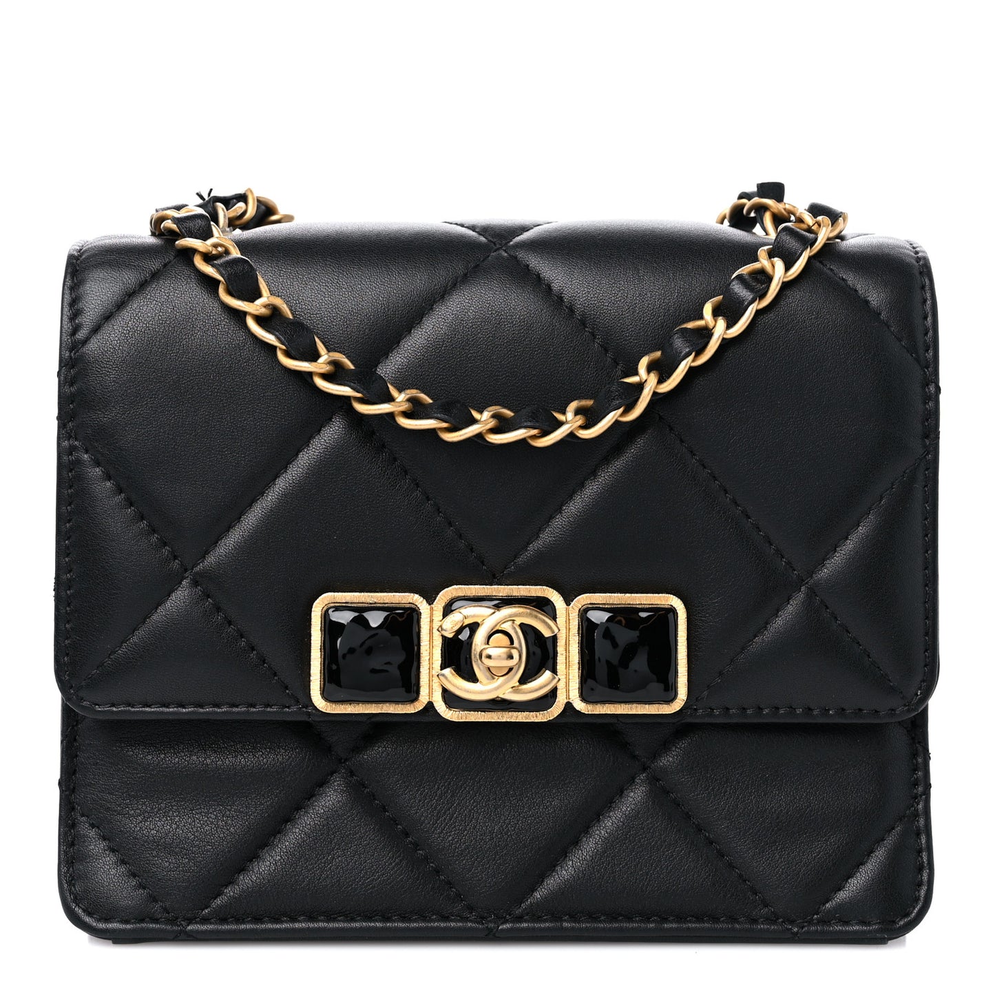 Calfskin Resin Quilted Mini Flap Black