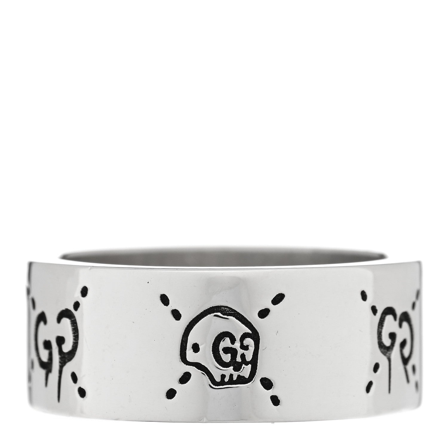 Gucci Sterling Silver GucciGhost Hamlet Skull Band Ring 61 9.5 1 of 5