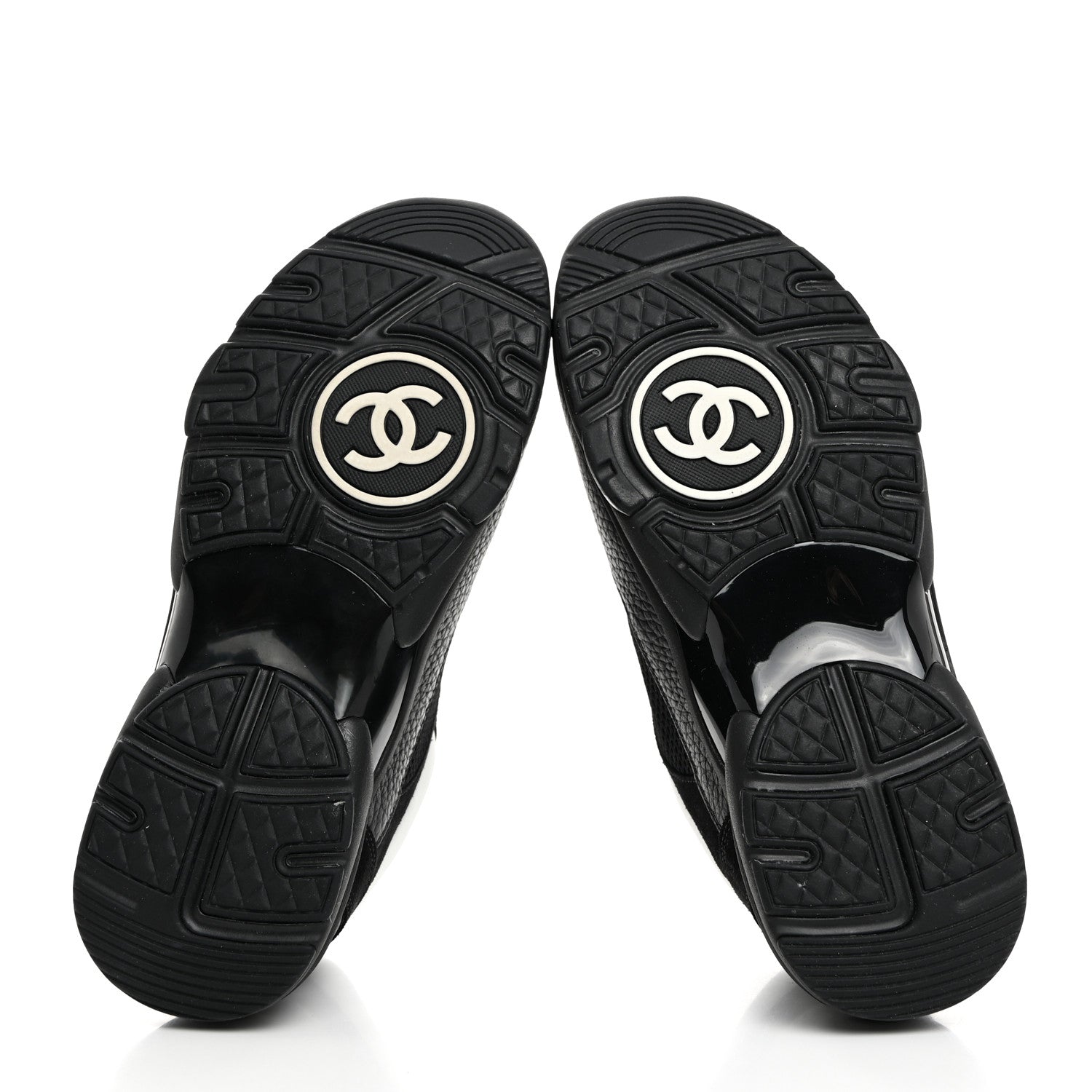 Chanel Mesh Suede Grained Calfskin Womens CC Sneakers 38 Black White 5 of 9