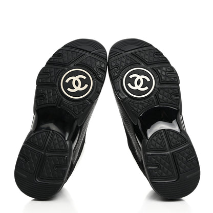 Chanel Mesh Suede Grained Calfskin Womens CC Sneakers 38 Black White 5 of 9