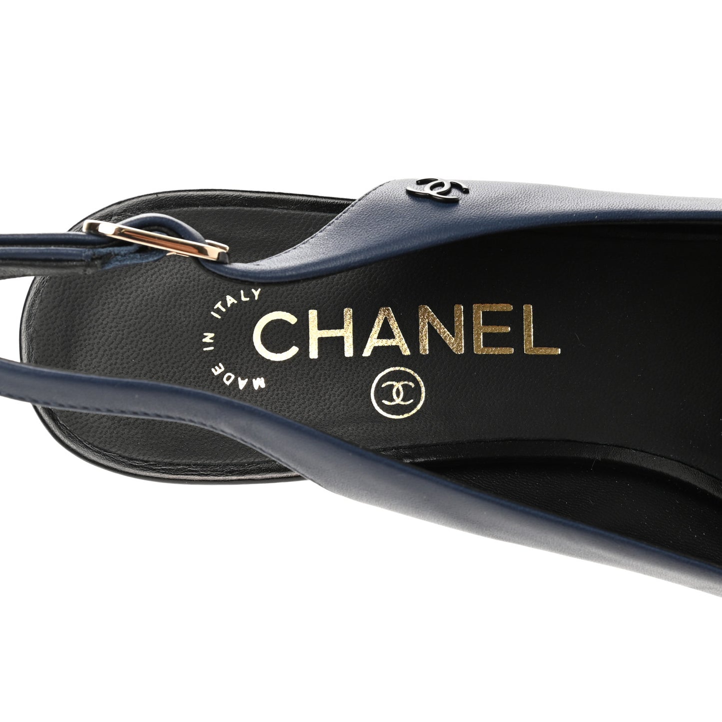 Crumpled Calfskin Cap Slingback Pumps 40 Navy Black