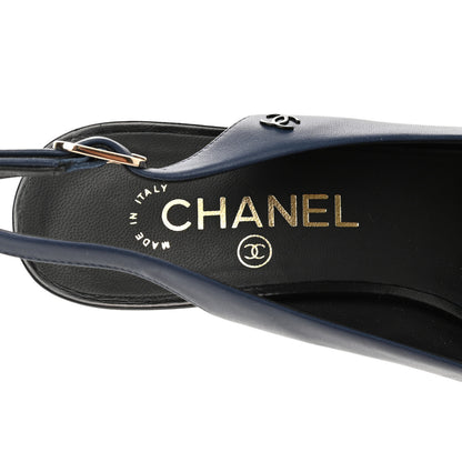 Chanel Crumpled Calfskin Cap Slingback Pumps 40 Navy Black 6 of 10