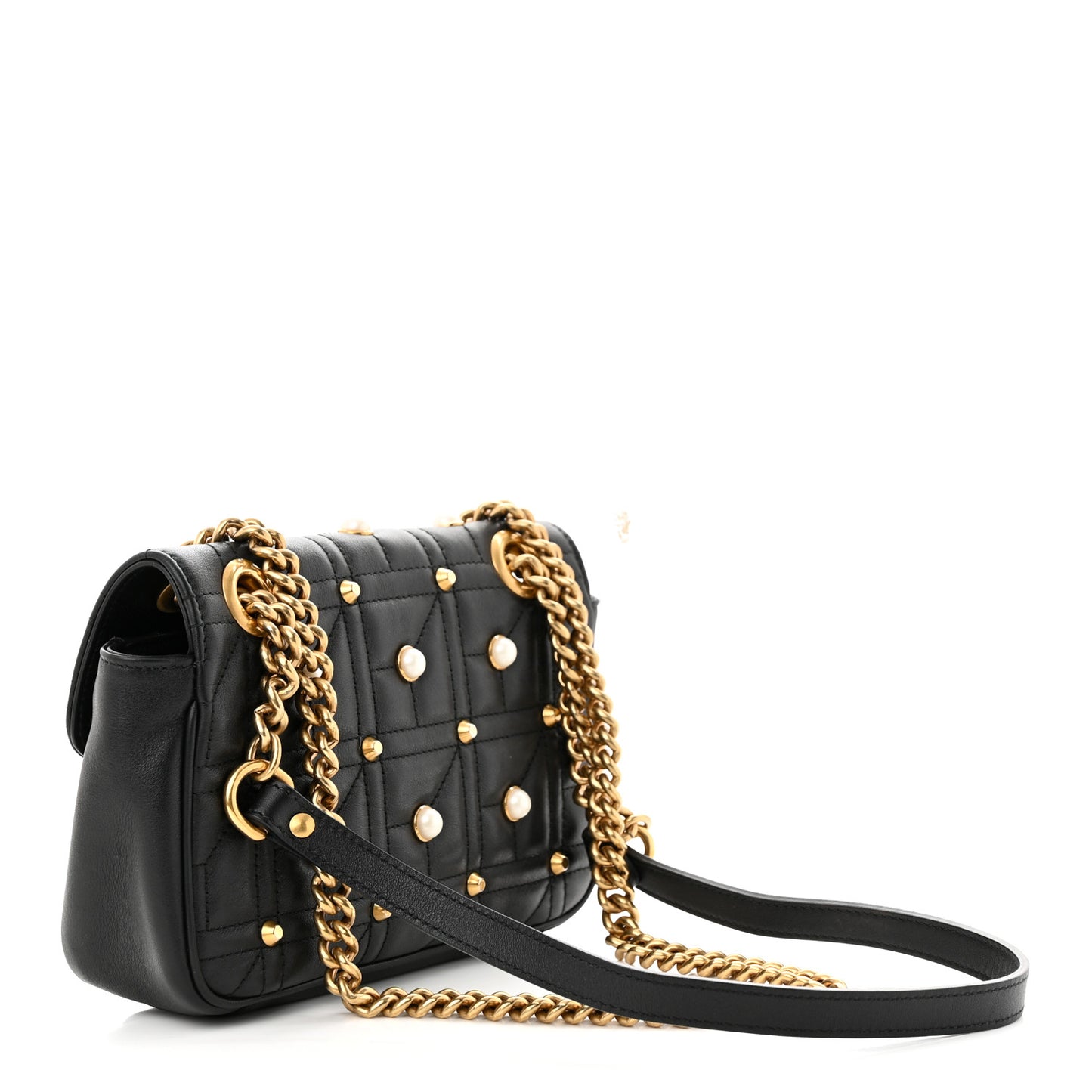 Calfskin Matelasse Studded Mini Pearly GG Marmont Shoulder Bag Black