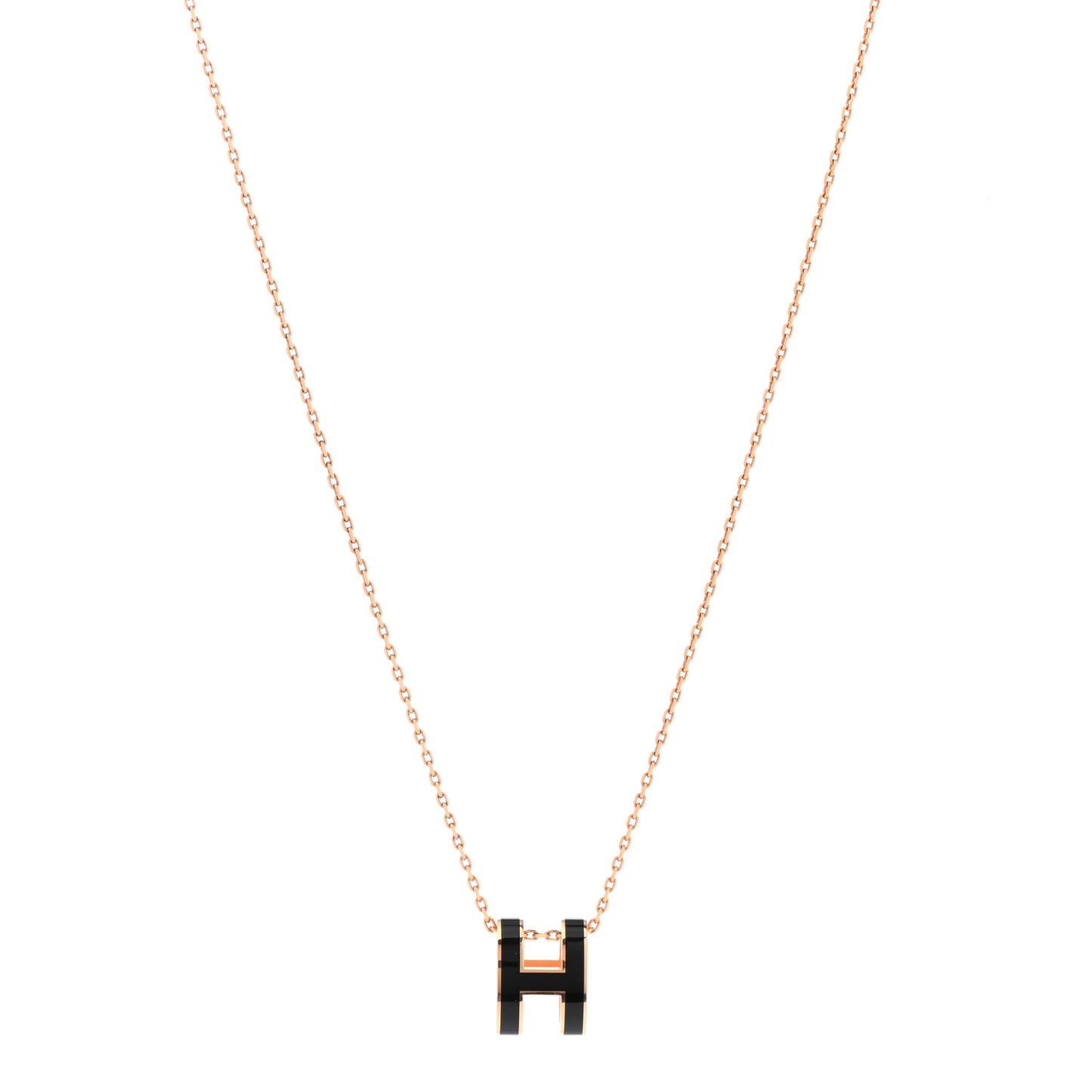 Lacquered Rose Gold Pop H Pendant Necklace Black