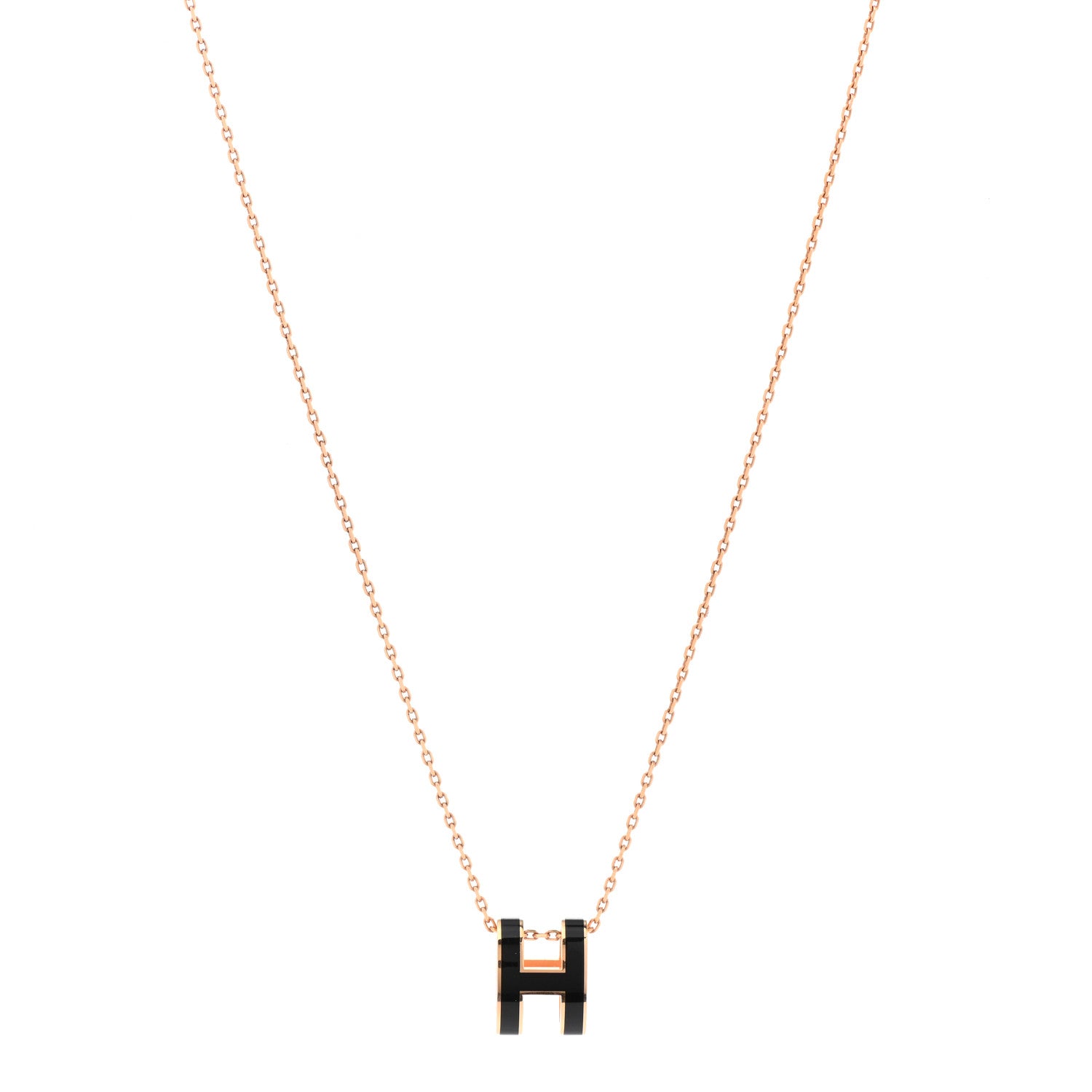 Hermes Lacquered Rose Gold Pop H Pendant Necklace Black 1 of 7