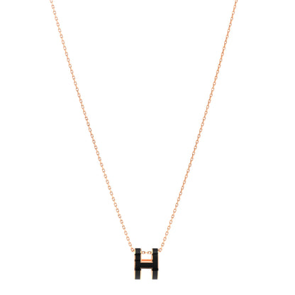 Hermes Lacquered Rose Gold Pop H Pendant Necklace Black 1 of 7