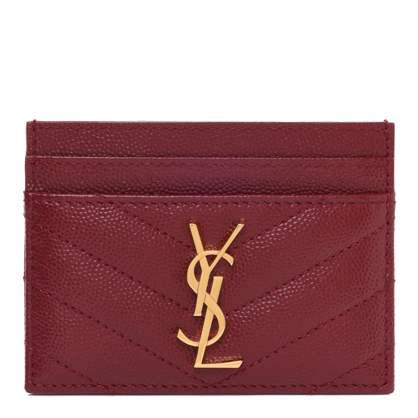 Grain De Poudre Matelasse Chevron Monogram Credit Card Case New Red
