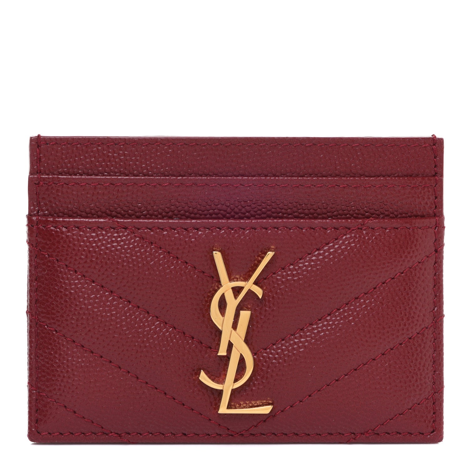 Saint Laurent Grain De Poudre Matelasse Chevron Monogram Credit Card Case New Red 1 of 9