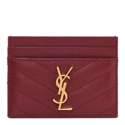 Saint Laurent Grain De Poudre Matelasse Chevron Monogram Credit Card Case New Red 1 of 9