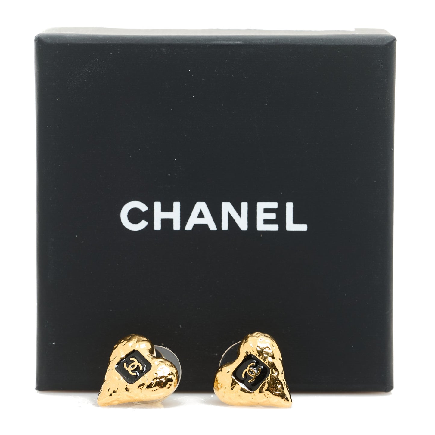 Metal Resin CC Heart Earrings Gold Black
