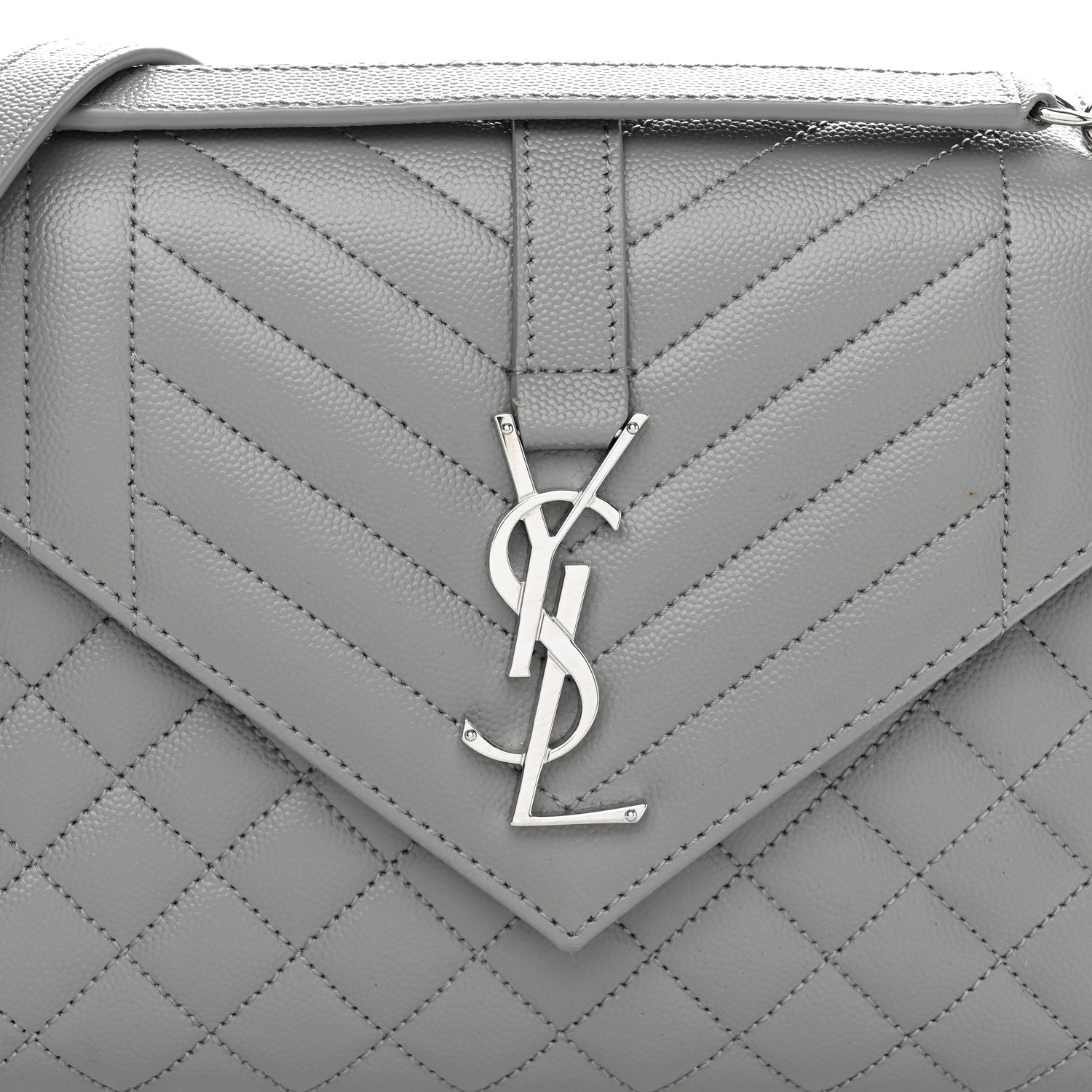Saint Laurent Grain De Poudre Textured Mixed Matelasse Medium Triquilt Monogram Satchel New Stone 7 of 9