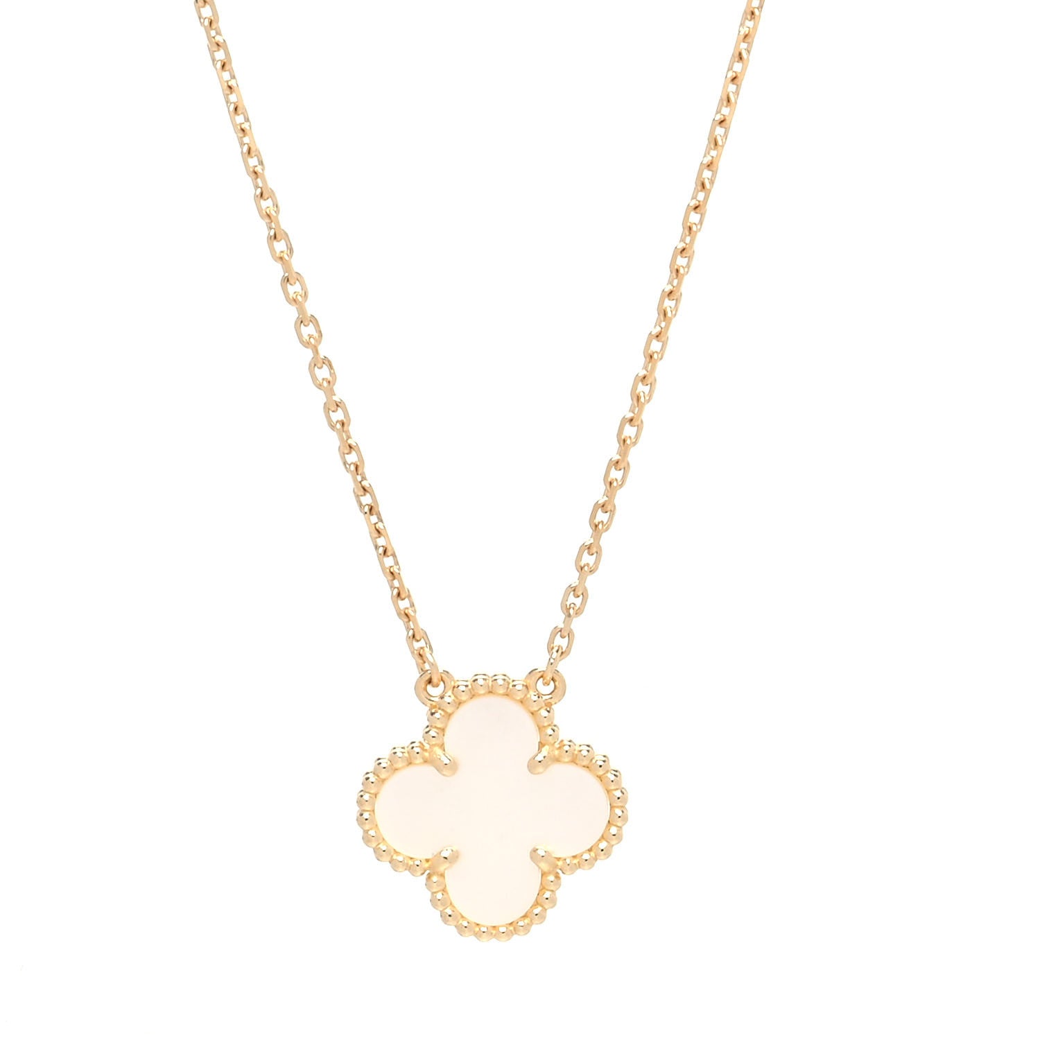Van Cleef & Arpels 18K Yellow Gold Mother of Pearl Vintage Alhambra Pendant Necklace 4 of 8