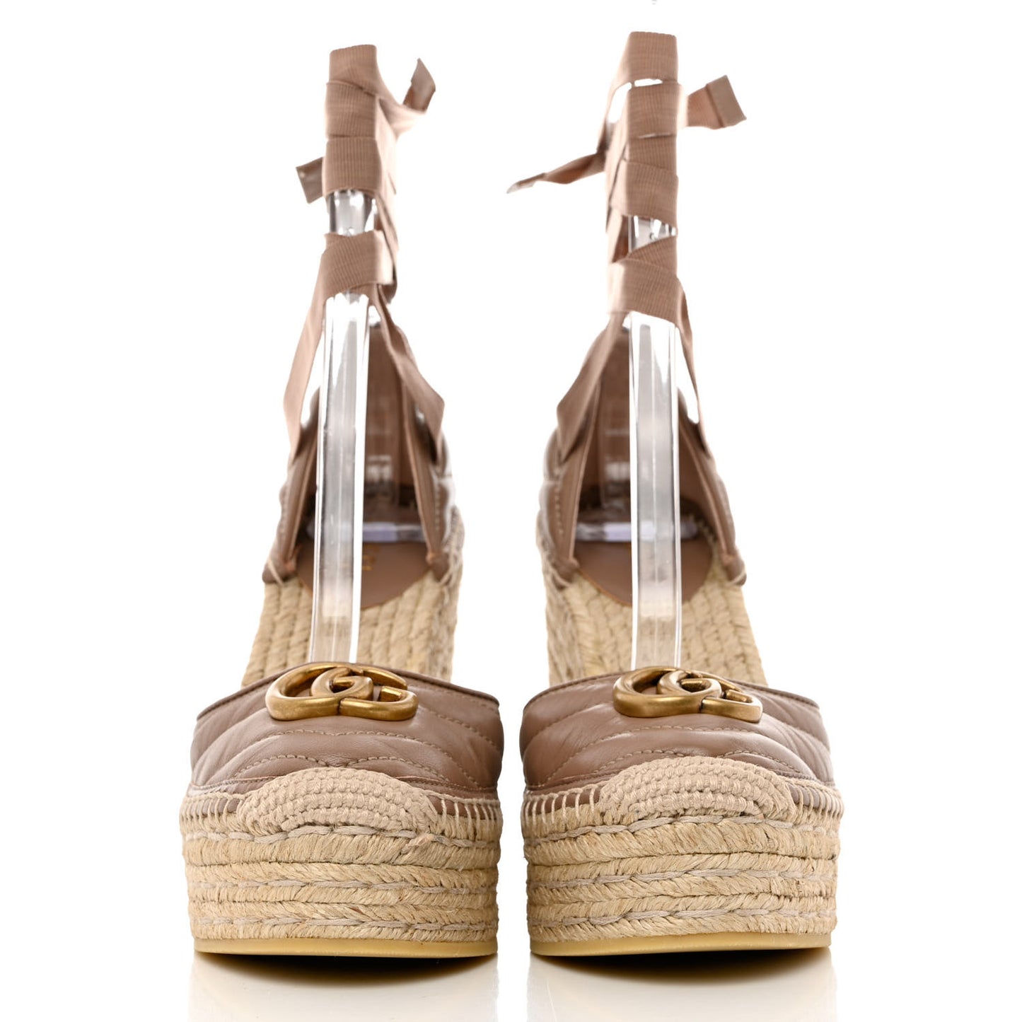 Nappa Matelasse GG Marmont Ankle Wrap Platform 35/120mm Espadrille Wedges 37 Porcelain Rose