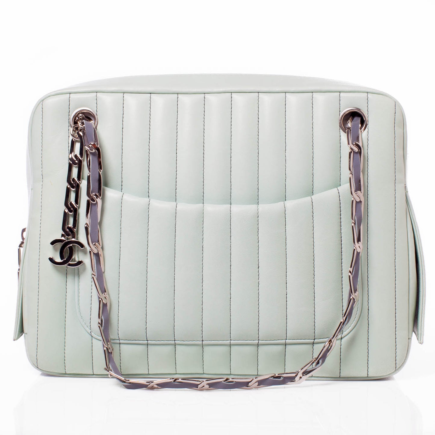 Lambskin Vertical Quilted Mademoiselle Camera Case Green