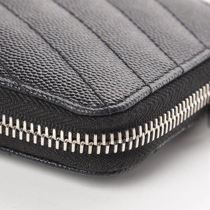 Saint Laurent Grain De Poudre Matelasse Chevron Monogram Zip Around Wallet Black 11 of 12