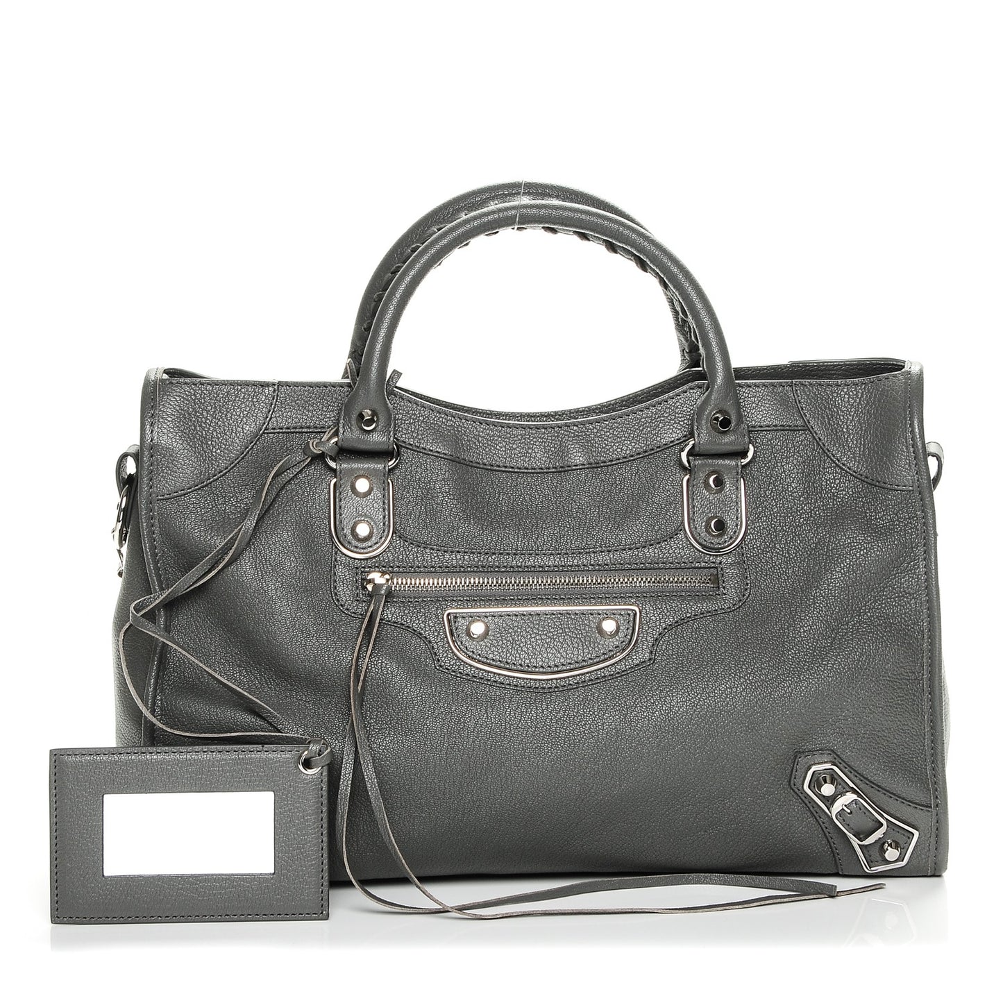 Chevre Silver Metallic Edge Hardware City Gris Acier