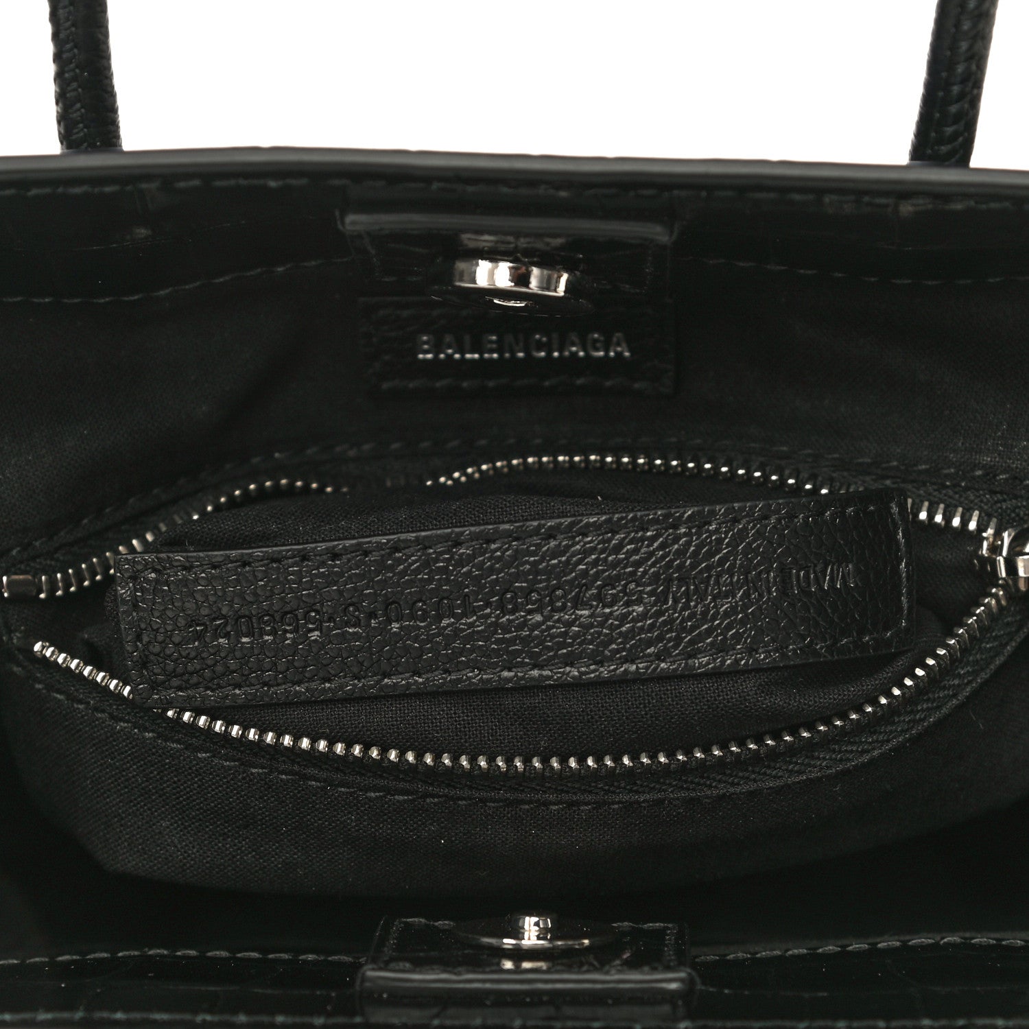 Balenciaga Shiny Calfskin Logo Crocodile Embossed North South Shopper Tote XXS Black White 11 of 12