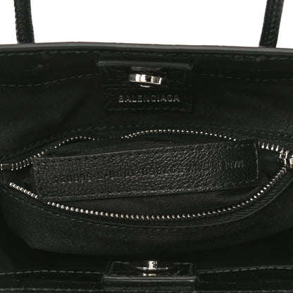 Balenciaga Shiny Calfskin Logo Crocodile Embossed North South Shopper Tote XXS Black White 11 of 12