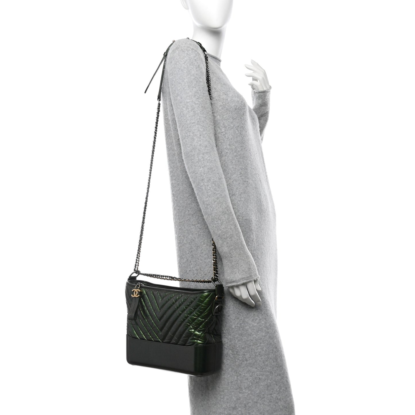 Metallic Aged Calfskin Chevron Quilted Medium Gabrielle Hobo Green