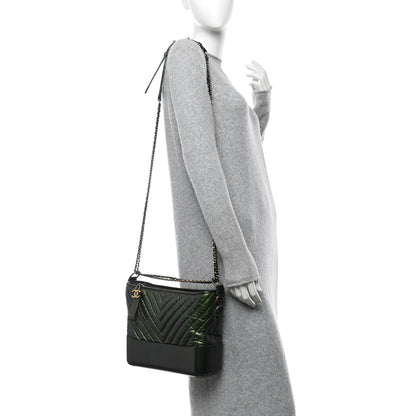 Chanel Metallic Aged Calfskin Chevron Quilted Medium Gabrielle Hobo Green 2 of 13